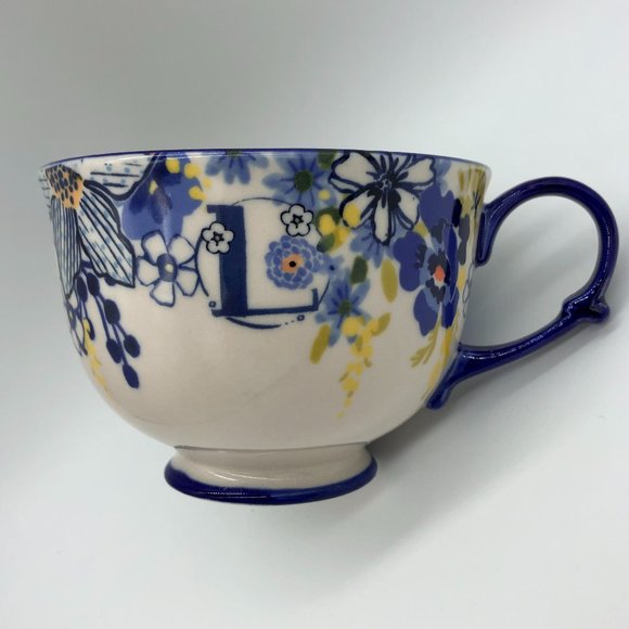 Anthropologie Other - NWT Anthropologie Tea Time Monogram Mug Stoneware 15 oz. Floral Initial "L"